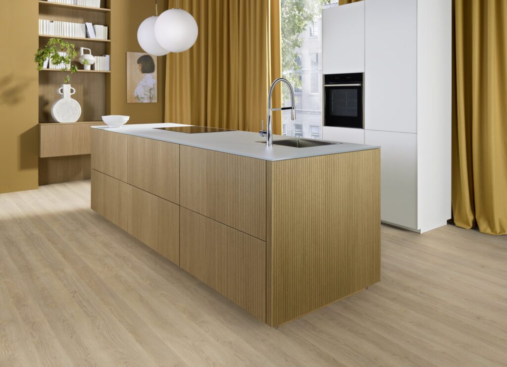 Bucătărie nolteneo, front neoLODGE, stejar Diamant cu sticlă Tec Satin